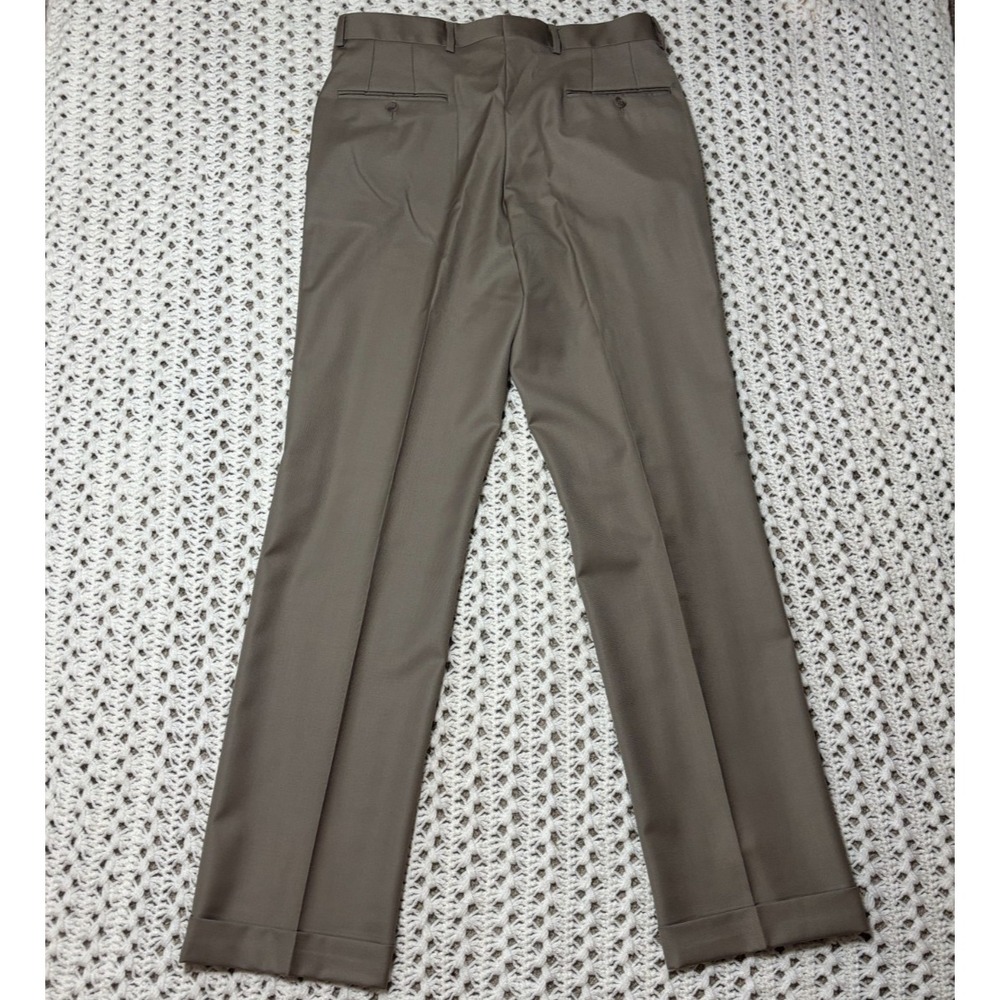 Samuelsohn Pants Men 33x33 Taupe Super 110's Wool Flat Front Cuffed Hem Zip-Fly‎ - Picture 2 of 9